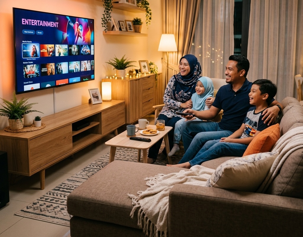 Keluarga menonton Astro bersama